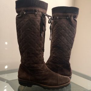 AQUATALIA by Marvin K Quilted Brown Suede Leather Pull On Knee Tall High Boots